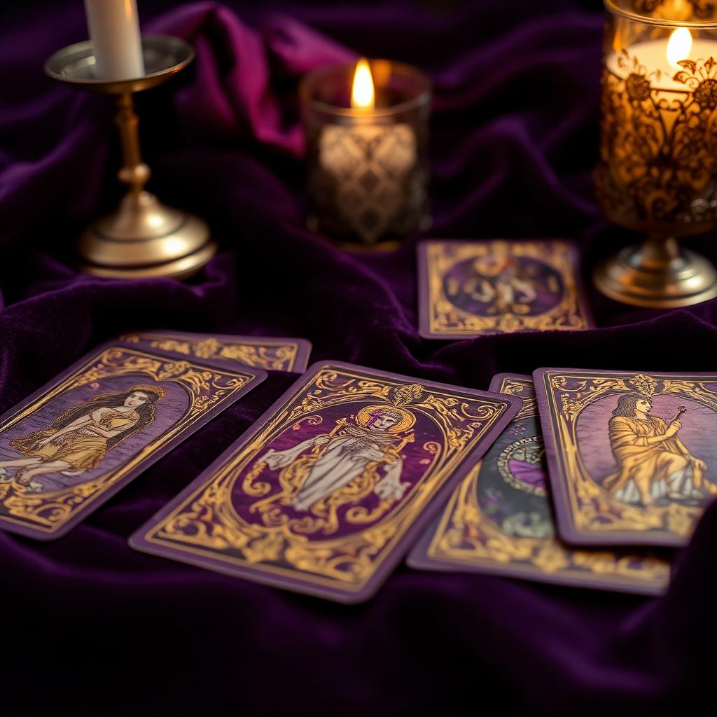 Tarot cards laid out by candlelight